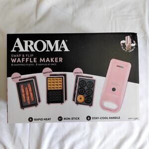 Aroma Swap & Flip Waffle Maker 3-in-1 Donut Panini Grill NIB Pink